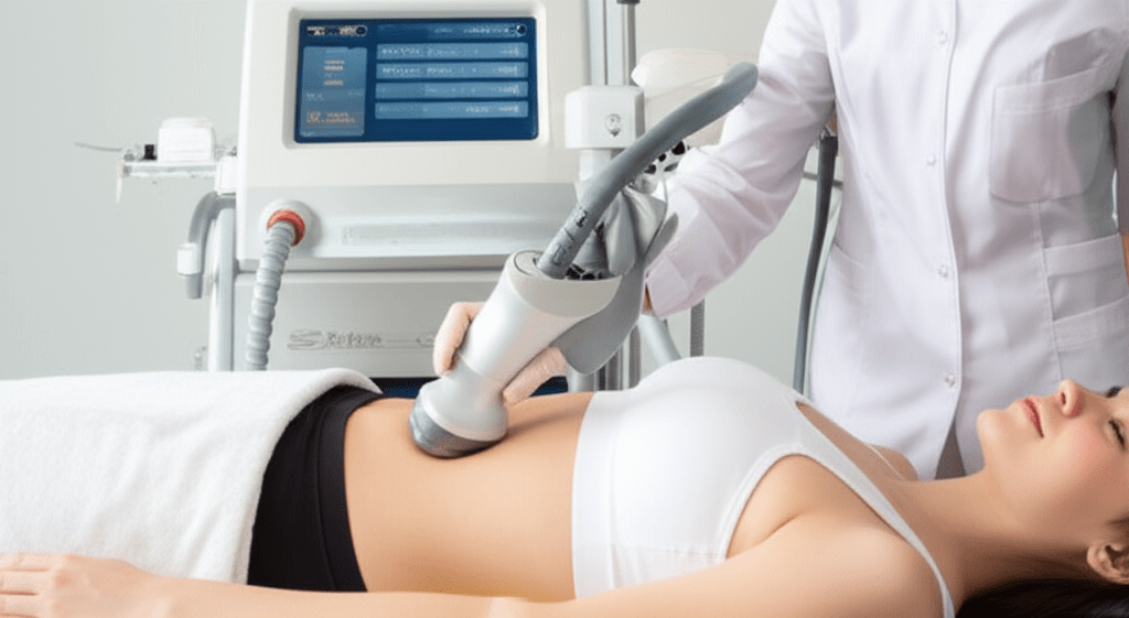 لاغری رژیم کرایولیپولیز rf ترکیبی - نمایش دستگاه پیشرفته کرایولیپولیز با تکنولوژی RF برای کاهش چربی موضعی